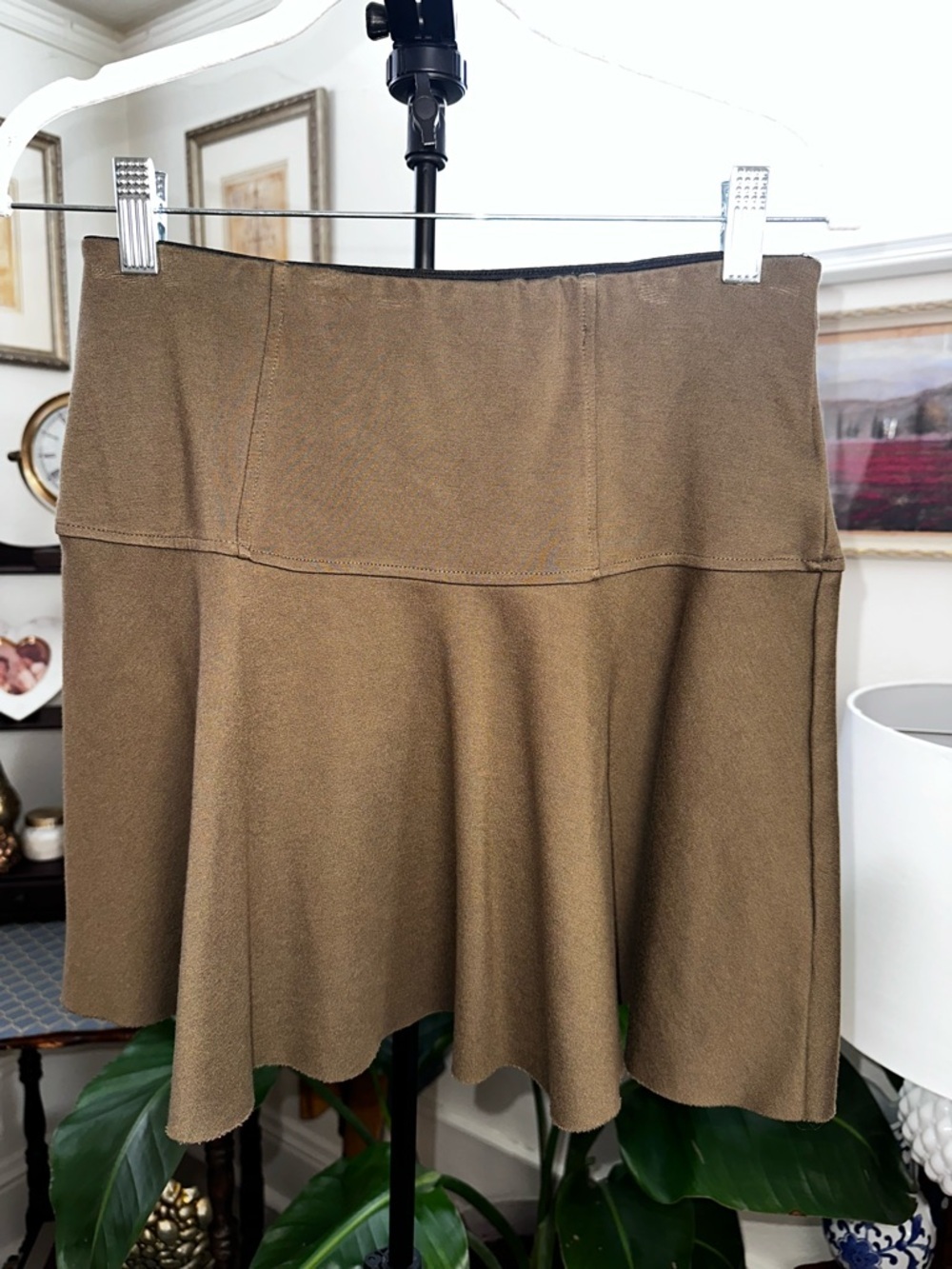 Olive  Flared Mini Skirt - Women's Casual Skirt - Picture 5 of 5
